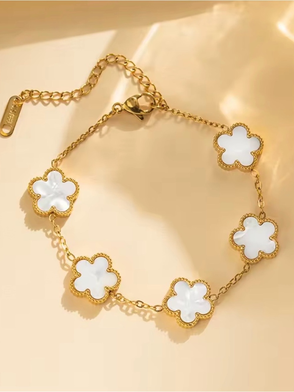 Gold and White Floral Clover Bracelet - Women Jewelry